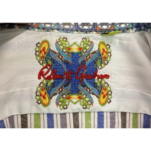 Robert Graham Striped Paisley‎ Flip Cuff Long Sleeve Button Down Shirt Sz XL - Picture 9 of 11